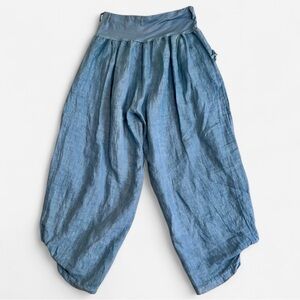 Blanco De Ibiza Isabel Tavares Blue Linen Balloon Pants Lagenlook Made In Italy